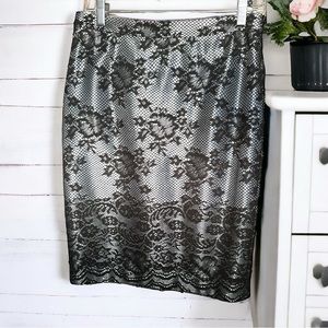 The Limited Women’s Black Lace and Silver Blue Tone Skirt • Size 4 Pencil Skirt